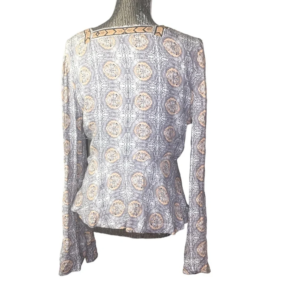 Free People Time of Your Life Blouse Ivory Combo Bell sleeves